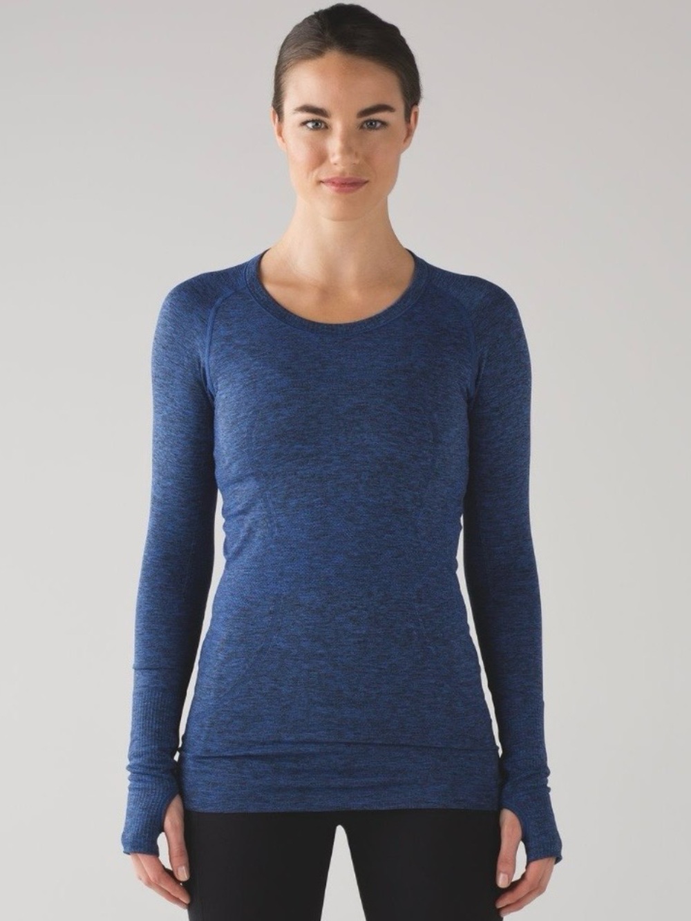 Lululemon Swiftly Tech Long Sleeve Crew Cerulean Blue Black Heathered Top Sz 10